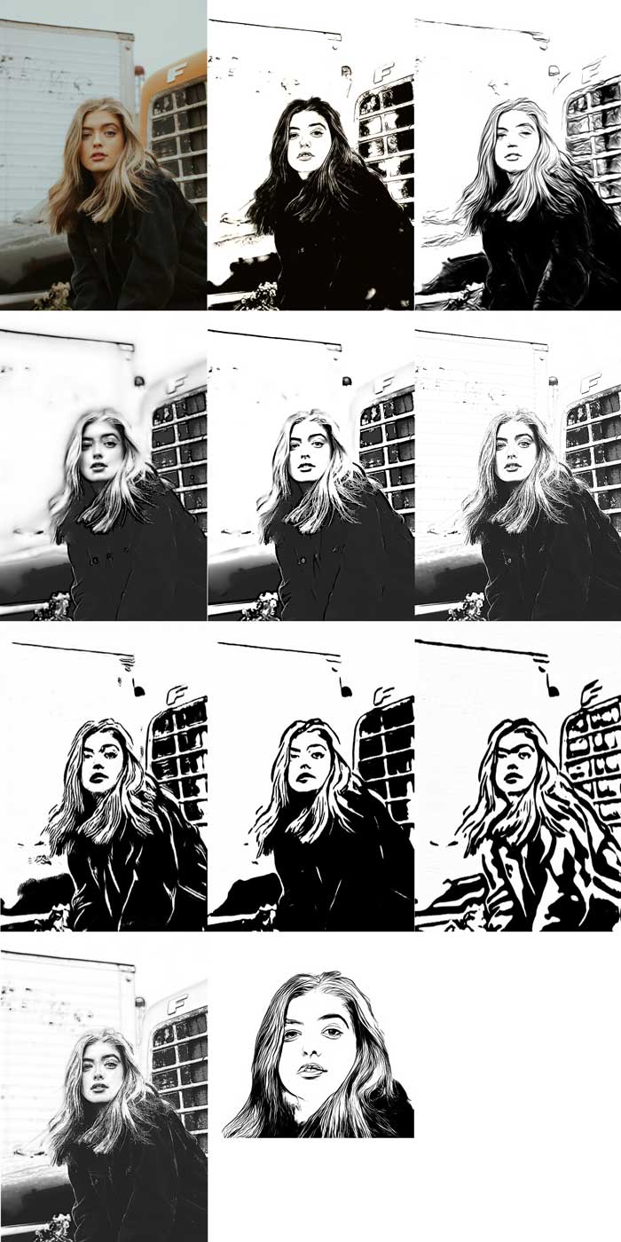 10 different sketching results from Image to Sketch